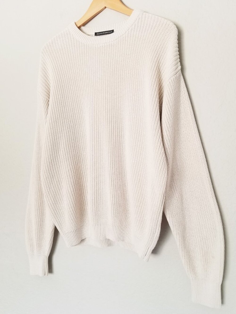 Brandy Melville Crewneck Oversized Chunky Sweater Jumper Off White Fisherman OS